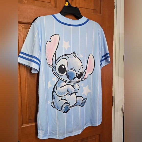 Disney Stitch Womens Button Up Baseball Short Sleeve Jersey Sz L Nwt - Picture 2 of 5